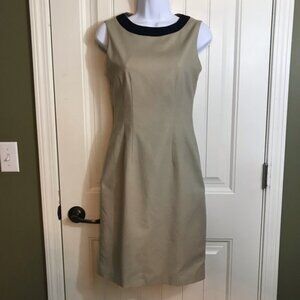 Tahari tan black trim career dress